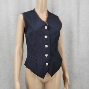 Vintage Black Button Up Vest Top Sleeveless Vneck